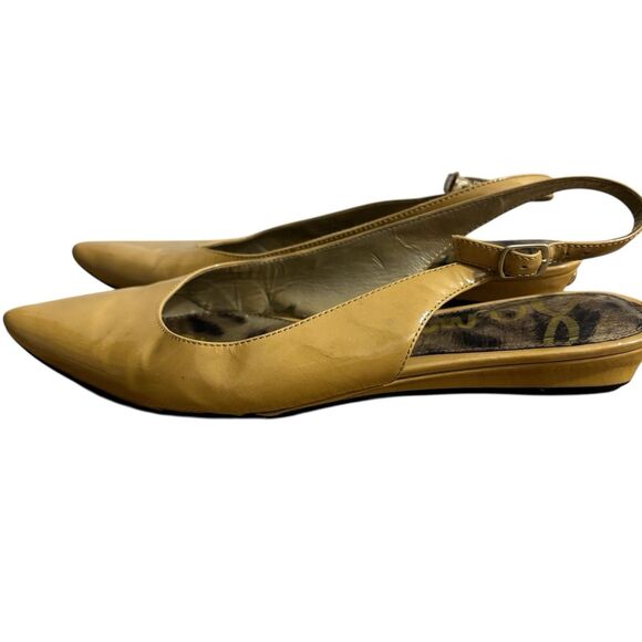 Sam Edelman Flats Women's Sz 8.5 Ionia Tan Slingback Pointed Toe Patent Shoe - Picture 3 of 7